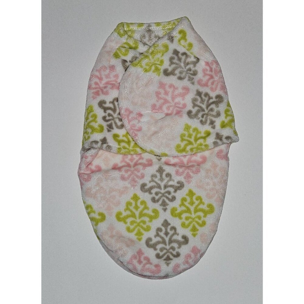 Blankets & Beyond Fleece Swaddle Baby Blanket Green Brown Pink White Damask OS